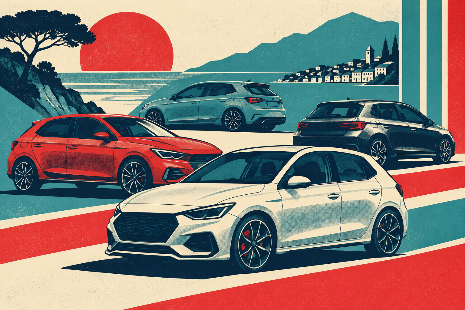 Hatchbacks page-specific retro artwork