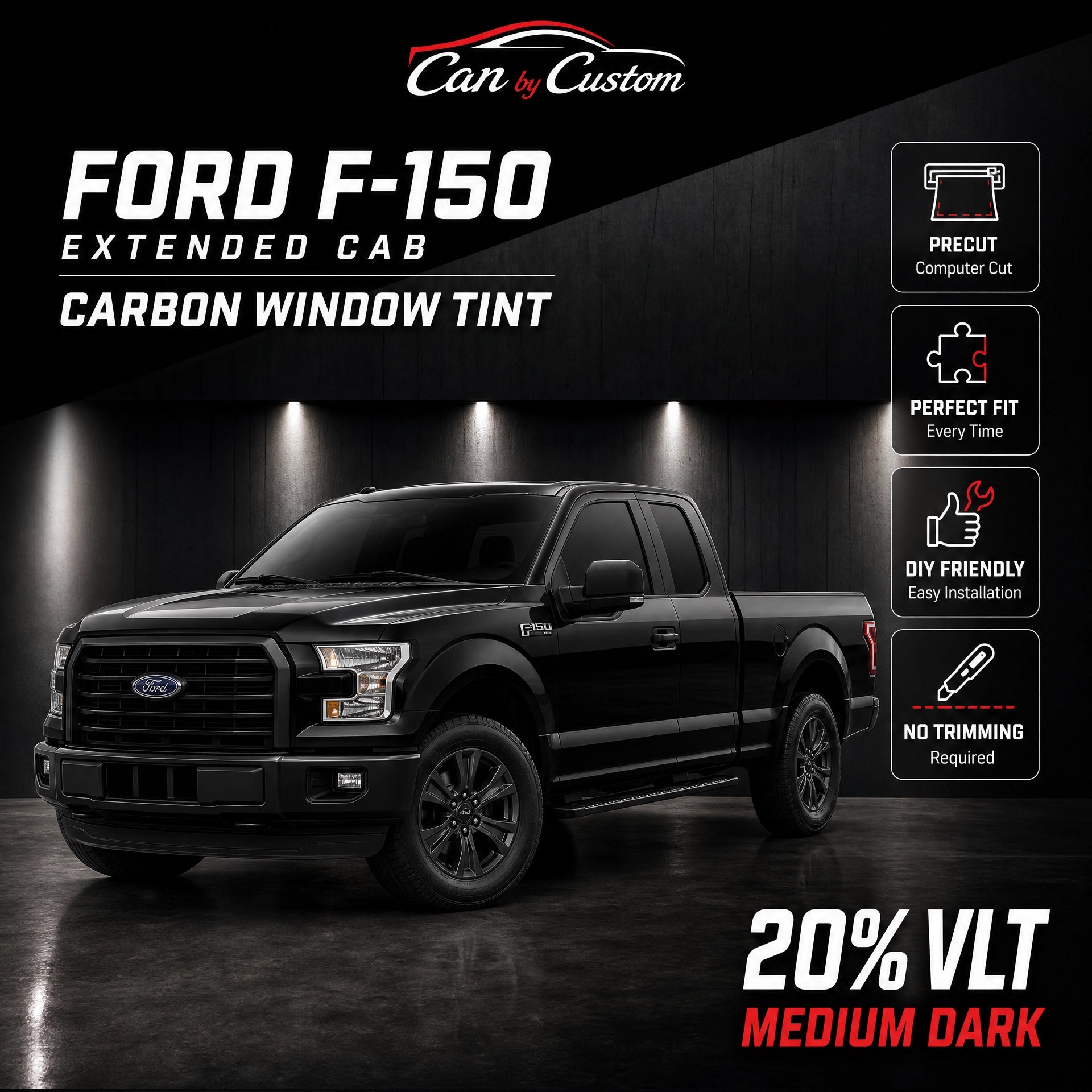 2017-2025 Ford F-150 Extended Cab All Sides + Rear Window Carbon Tint Kit