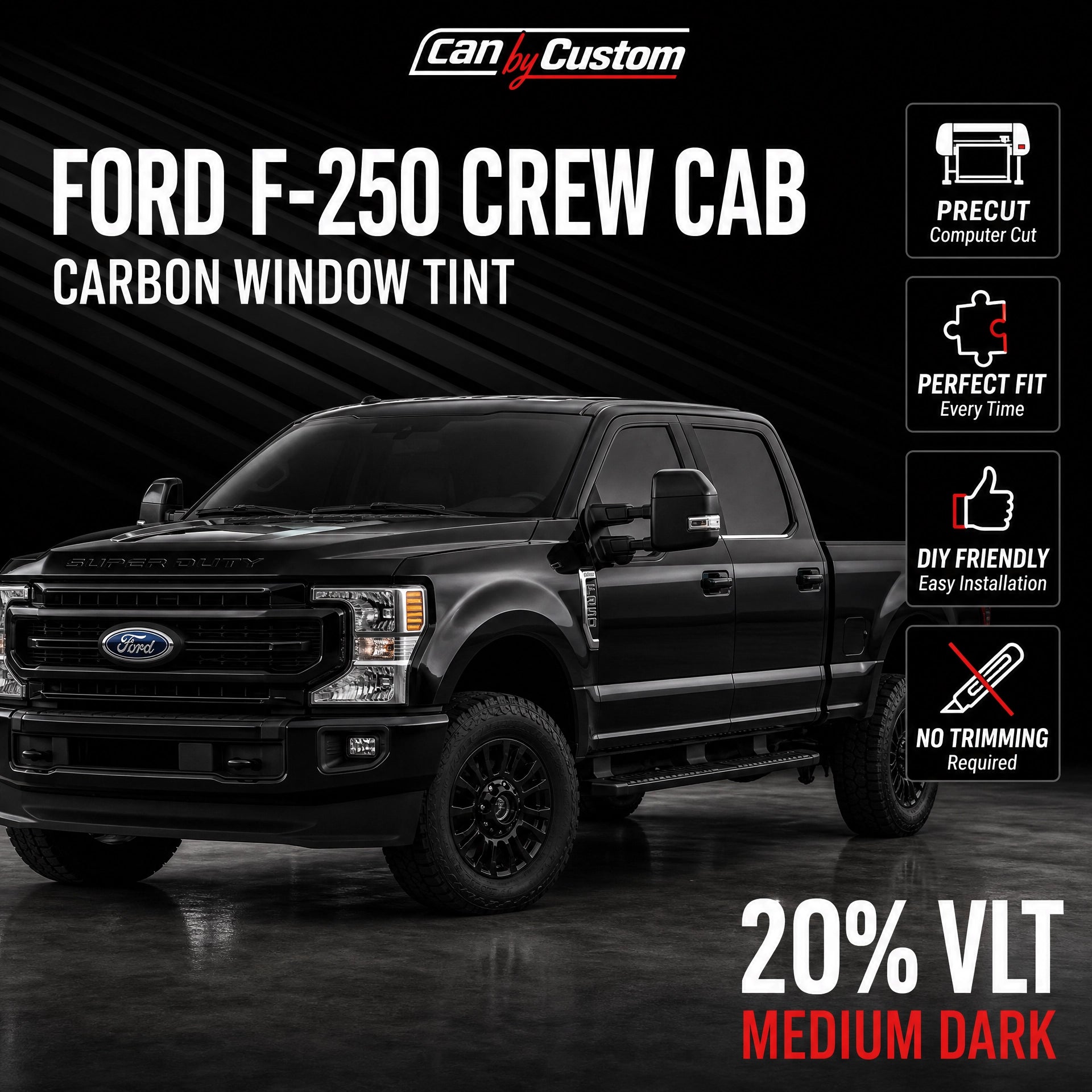 2024-2025 Ford F-250 Super Duty Crew Cab All Sides + Rear Window Carbon Tint Kit