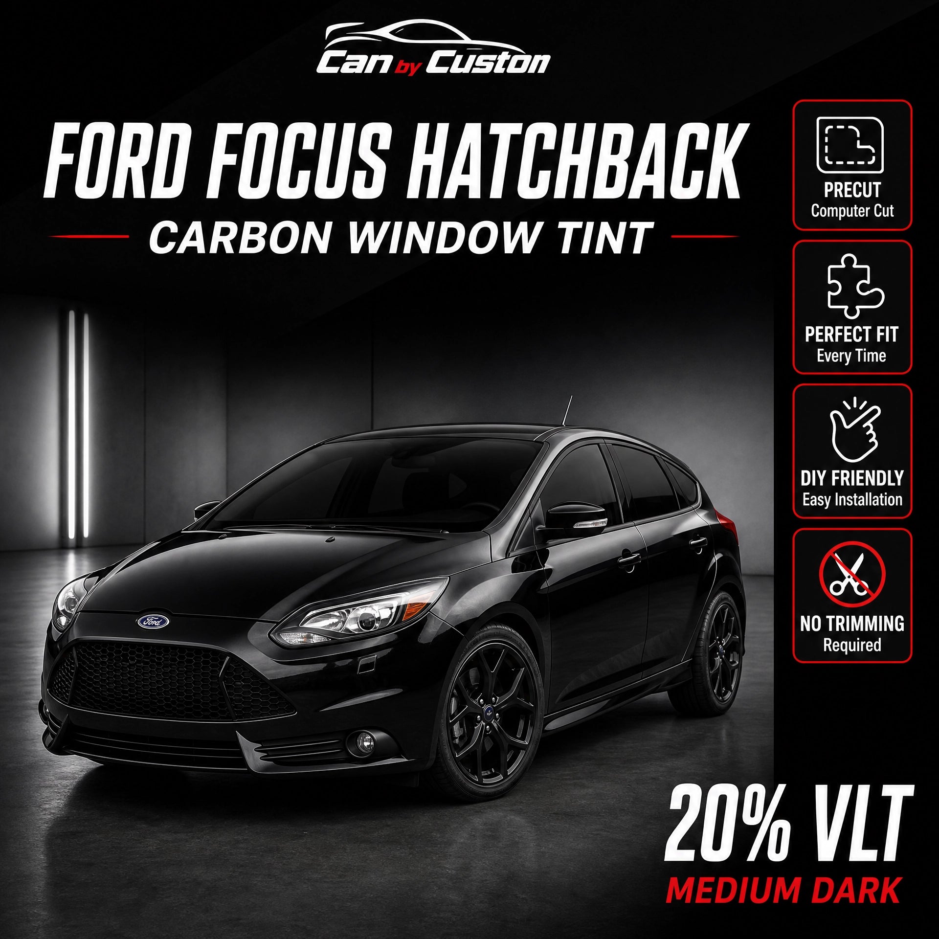 2017-2018 Ford Focus Hatchback All Sides + Rear Window Carbon Tint Kit