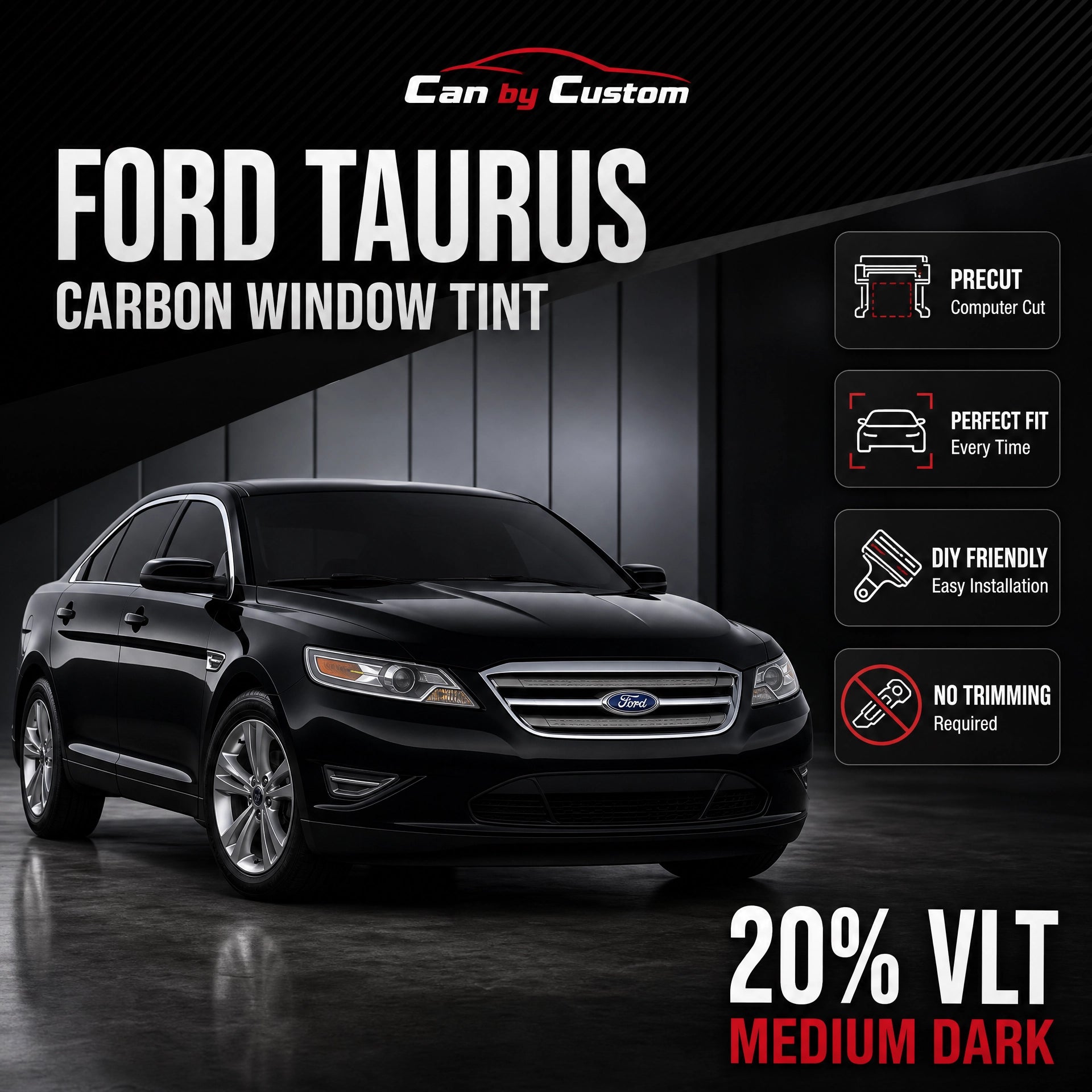 2017-2019 Ford Taurus All Sides + Rear Window Carbon Tint Kit