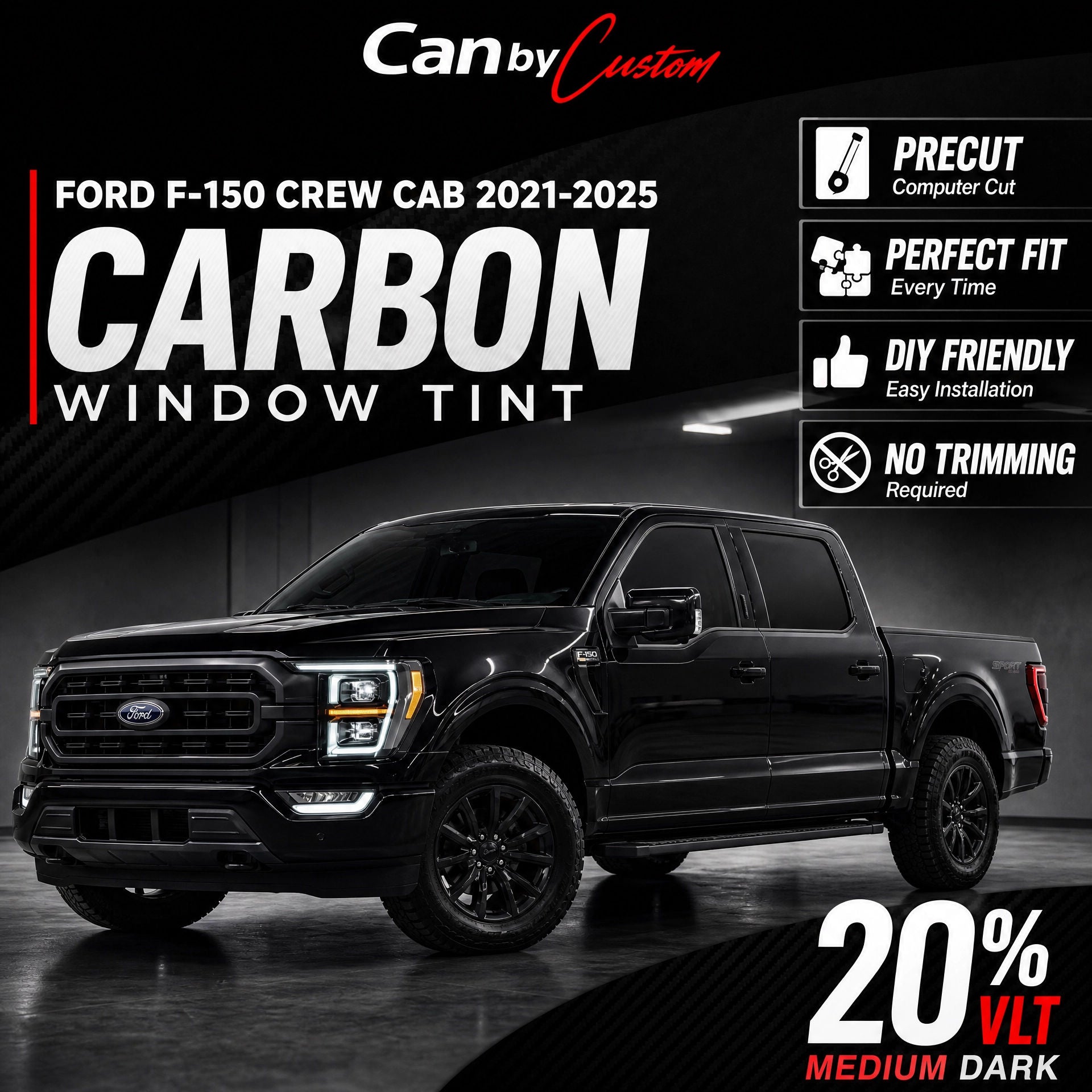2021-2025 Ford F-150 Crew Cab Front Windows carbon tint hero vehicle