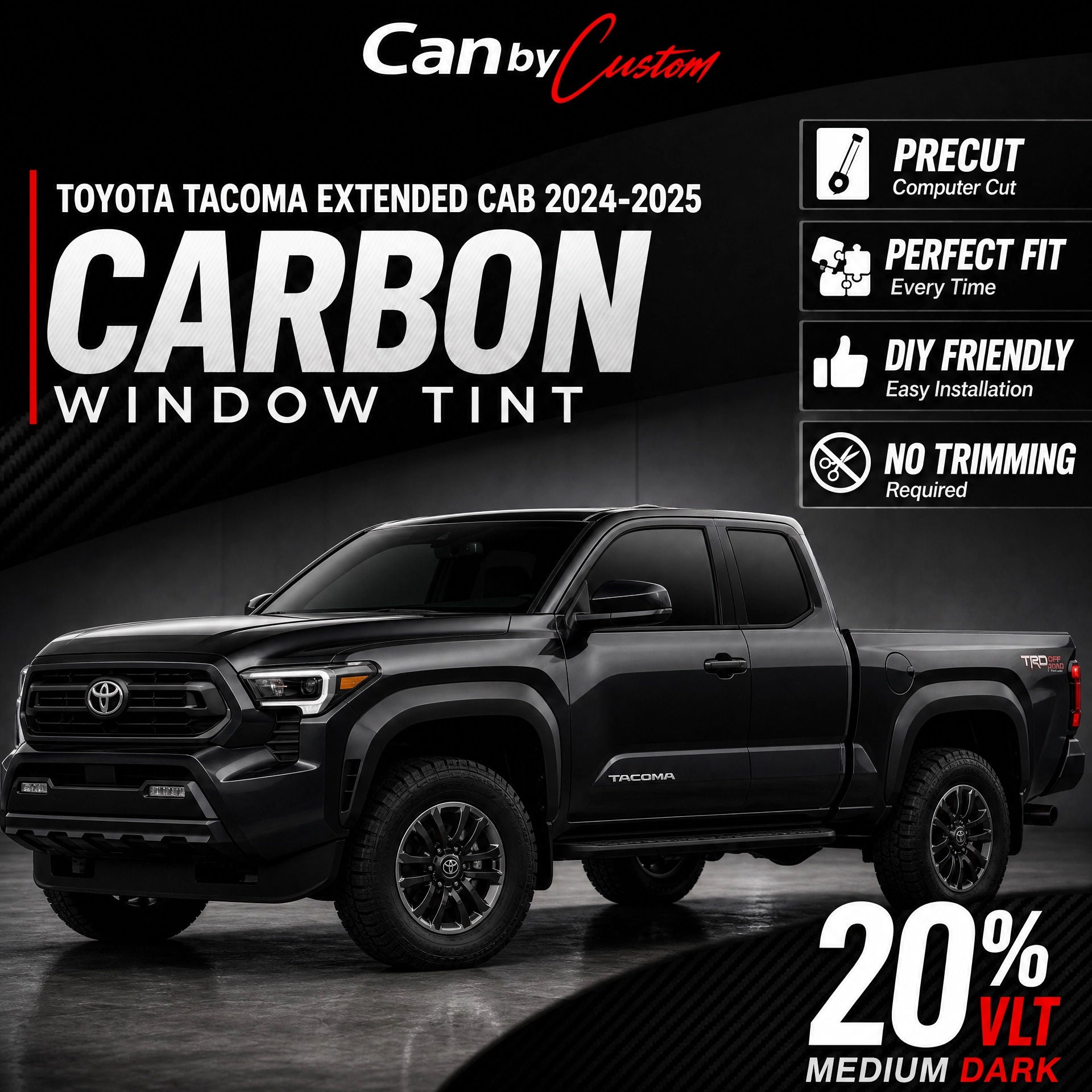 2024-2025 Toyota Tacoma Extended Cab All Sides + Rear Window carbon tint hero vehicle