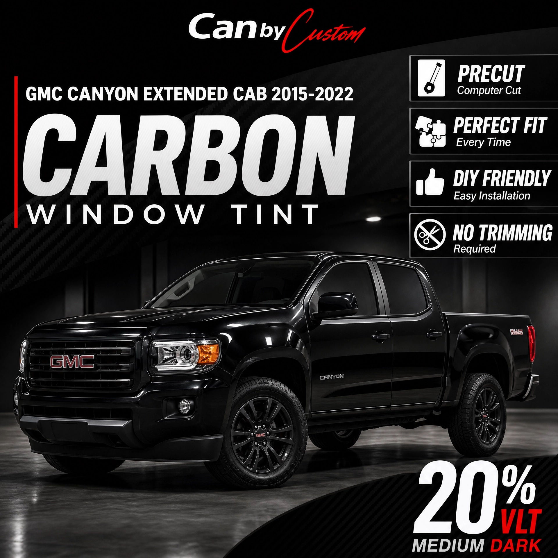 2015-2022 GMC Canyon Extended Cab Rear Windshield carbon tint hero vehicle