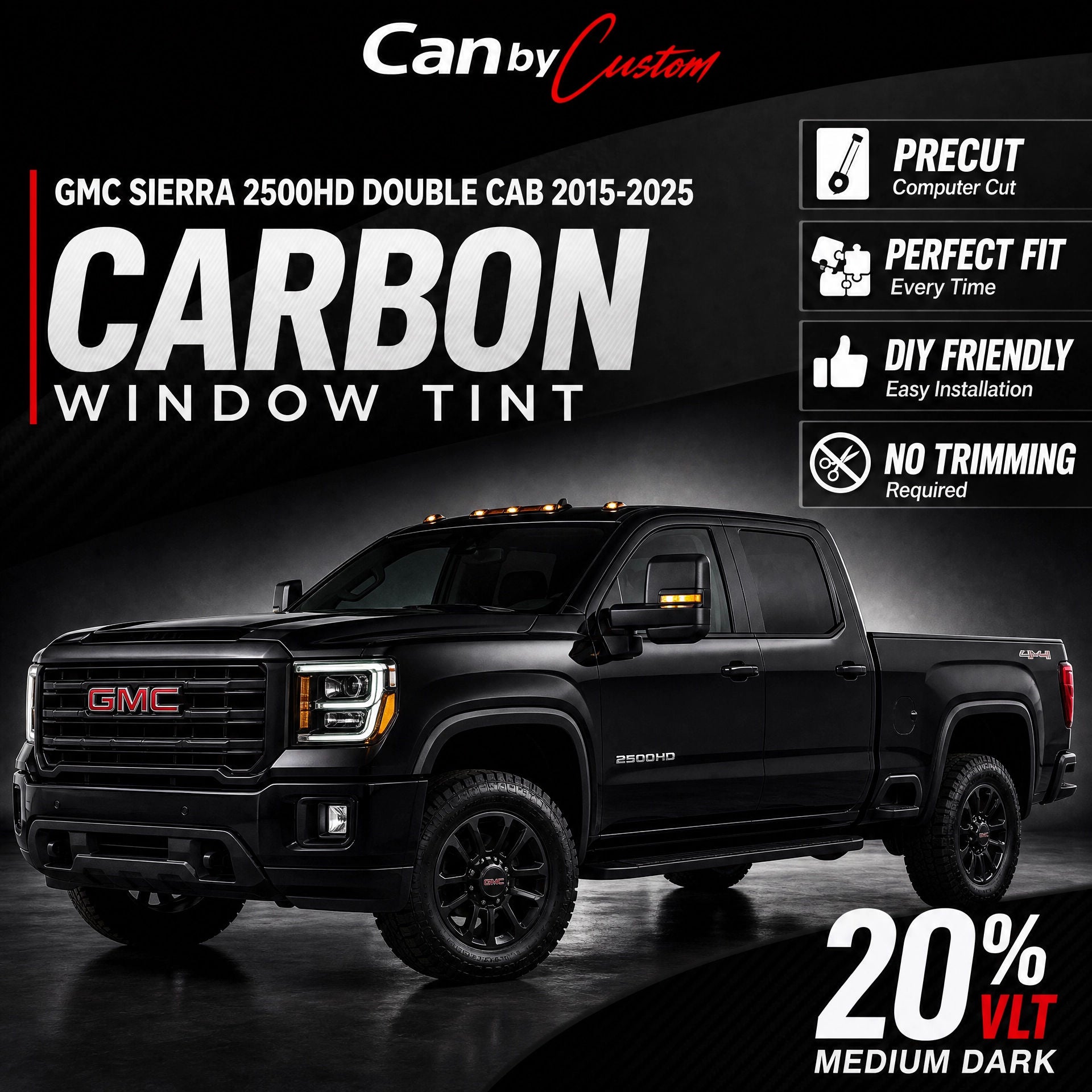 2015-2025 GMC Sierra 2500HD Double Cab Side Windows carbon tint hero vehicle