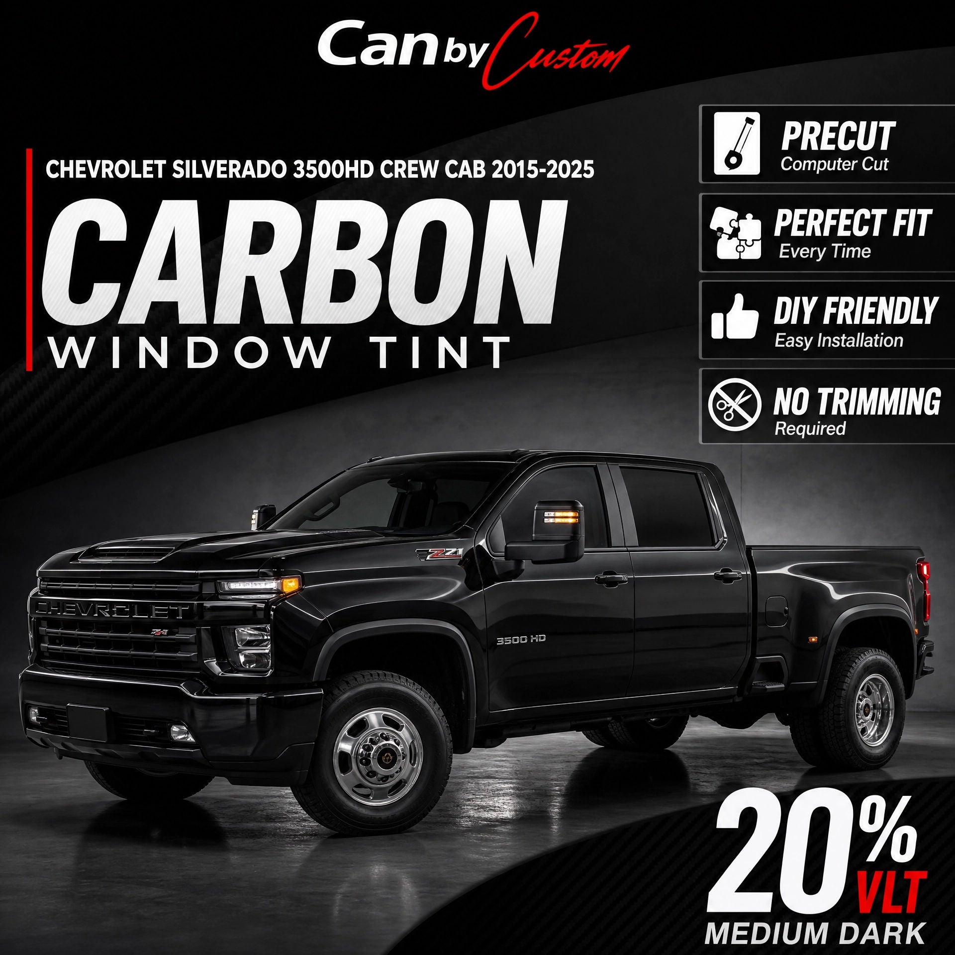 2015-2025 Chevrolet Silverado 3500HD Crew Cab Rear Windows carbon tint hero vehicle