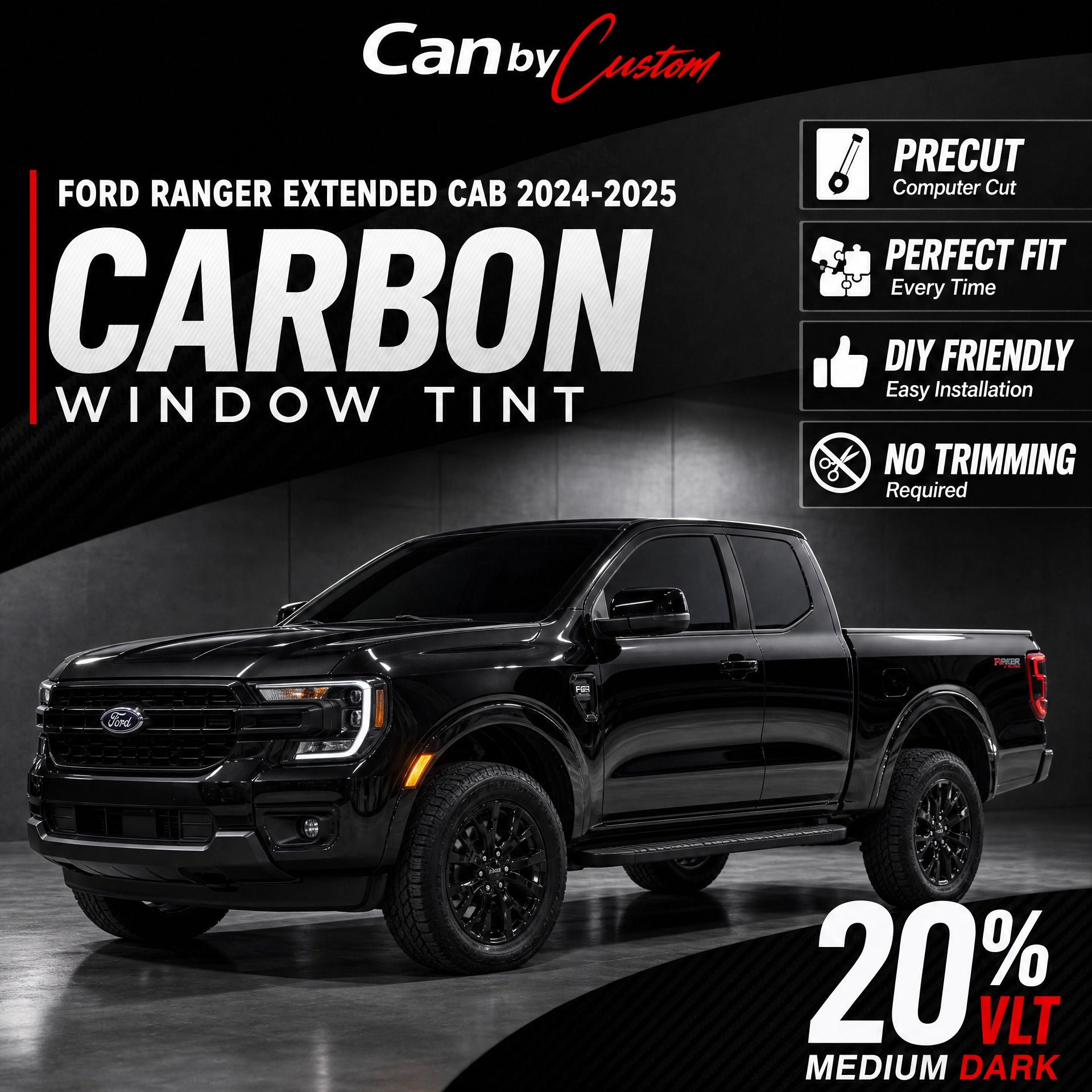 2024-2025 Ford Ranger Extended Cab Rear Windshield carbon tint hero vehicle