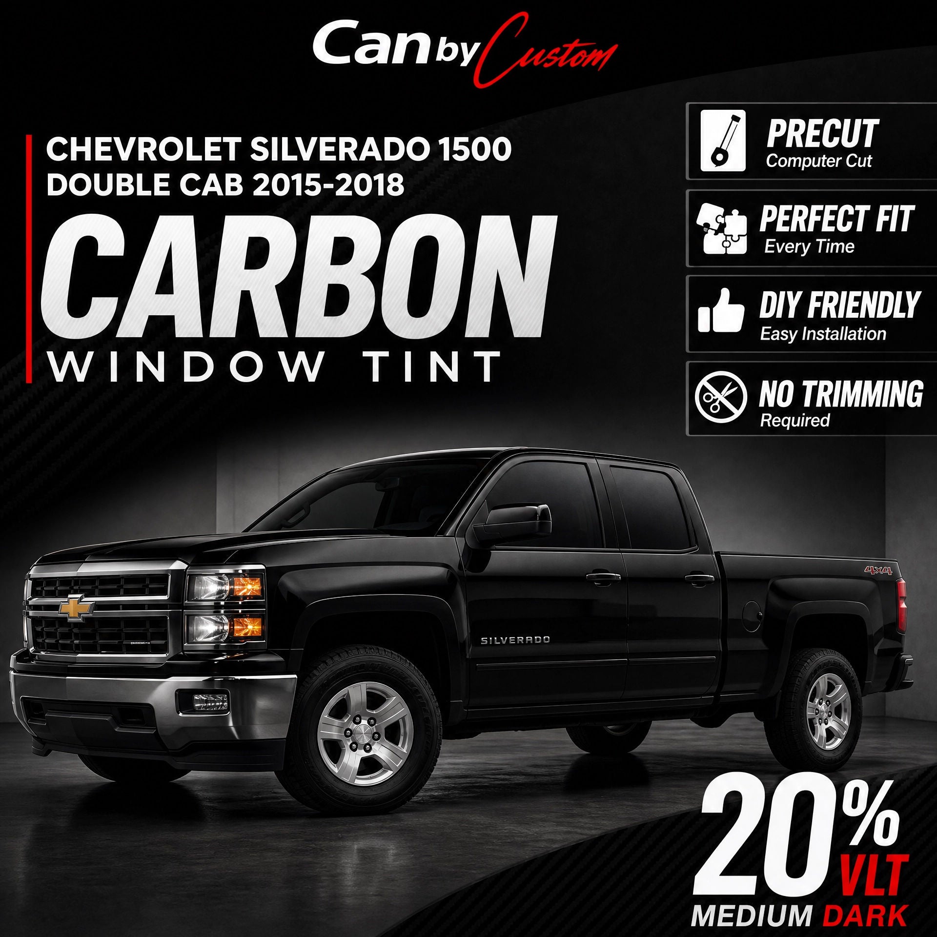 2015-2018 Chevrolet Silverado 1500 Double Cab All Sides + Rear Window carbon tint hero vehicle