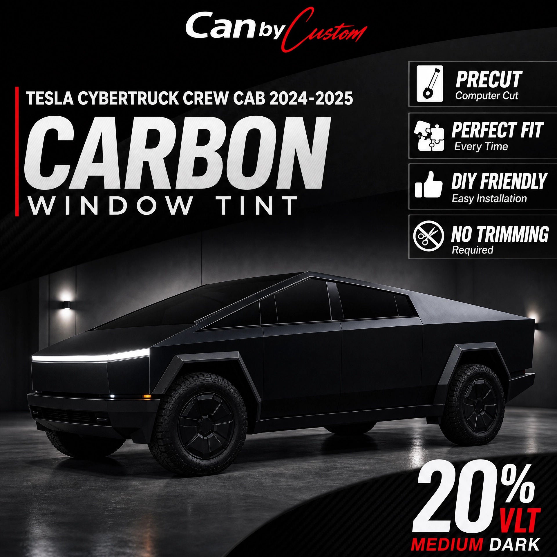 2024-2025 Tesla Cybertruck Crew Cab Rear Windshield carbon tint hero vehicle