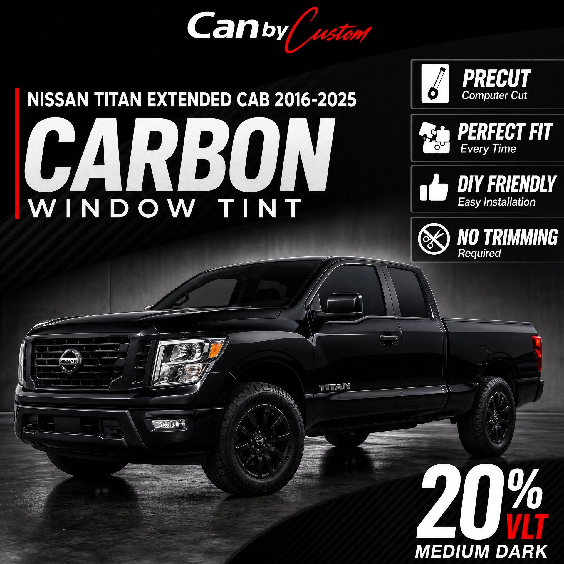 2016-2025 Nissan Titan Extended Cab Front Windows carbon tint hero vehicle