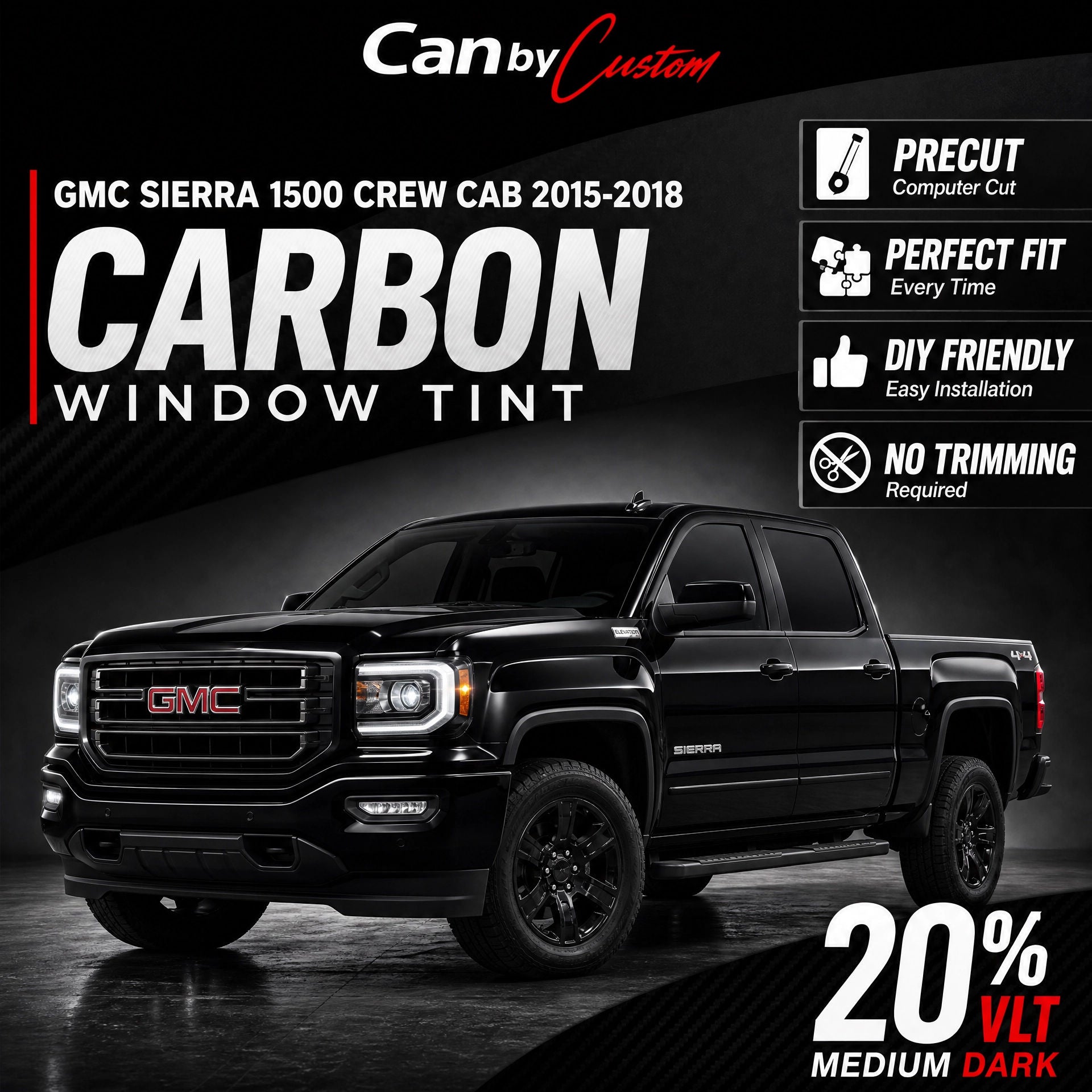 2015-2018 GMC Sierra 1500 Crew Cab Rear Windows carbon tint hero vehicle
