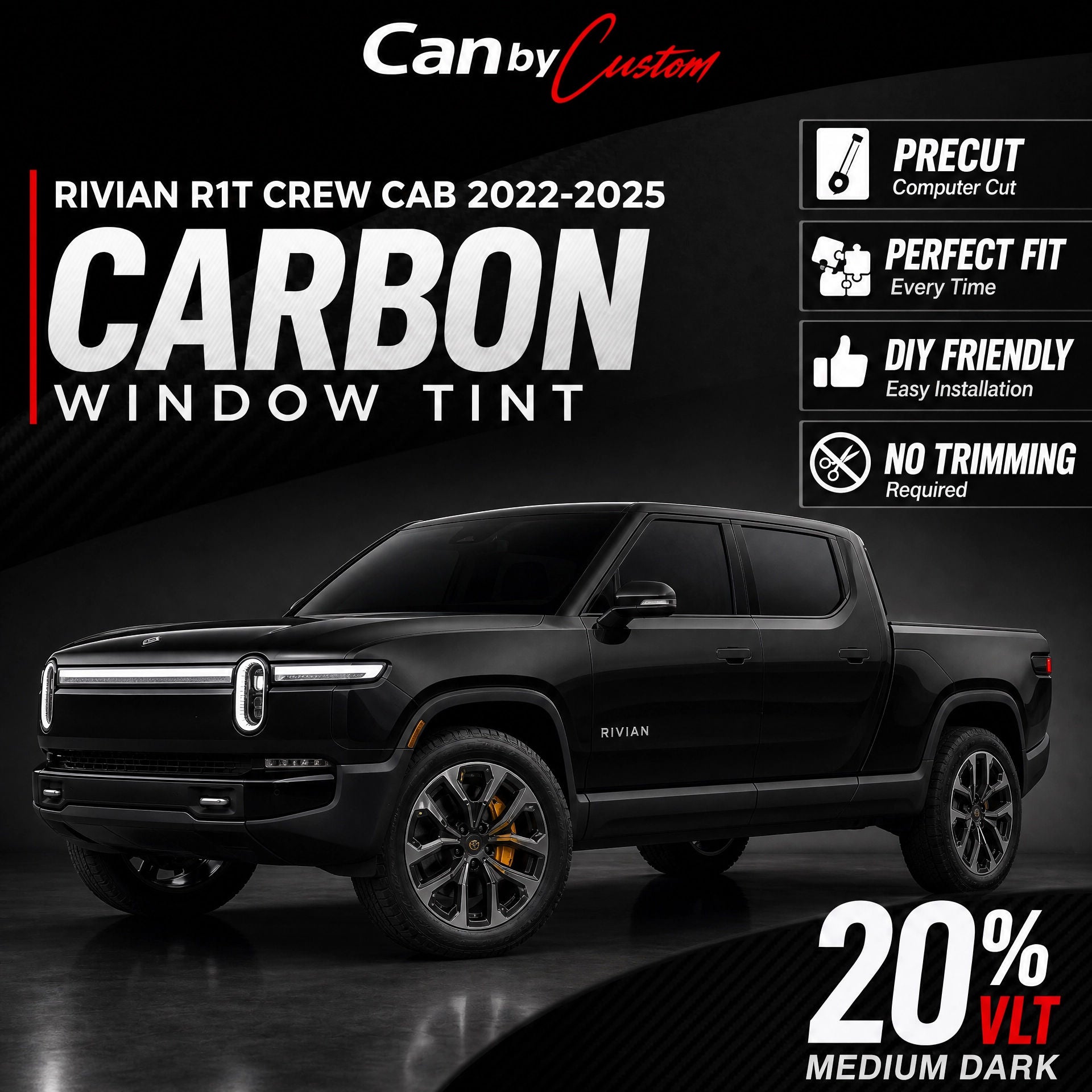 2022-2025 Rivian R1T Crew Cab All Sides + Rear Window carbon tint hero vehicle