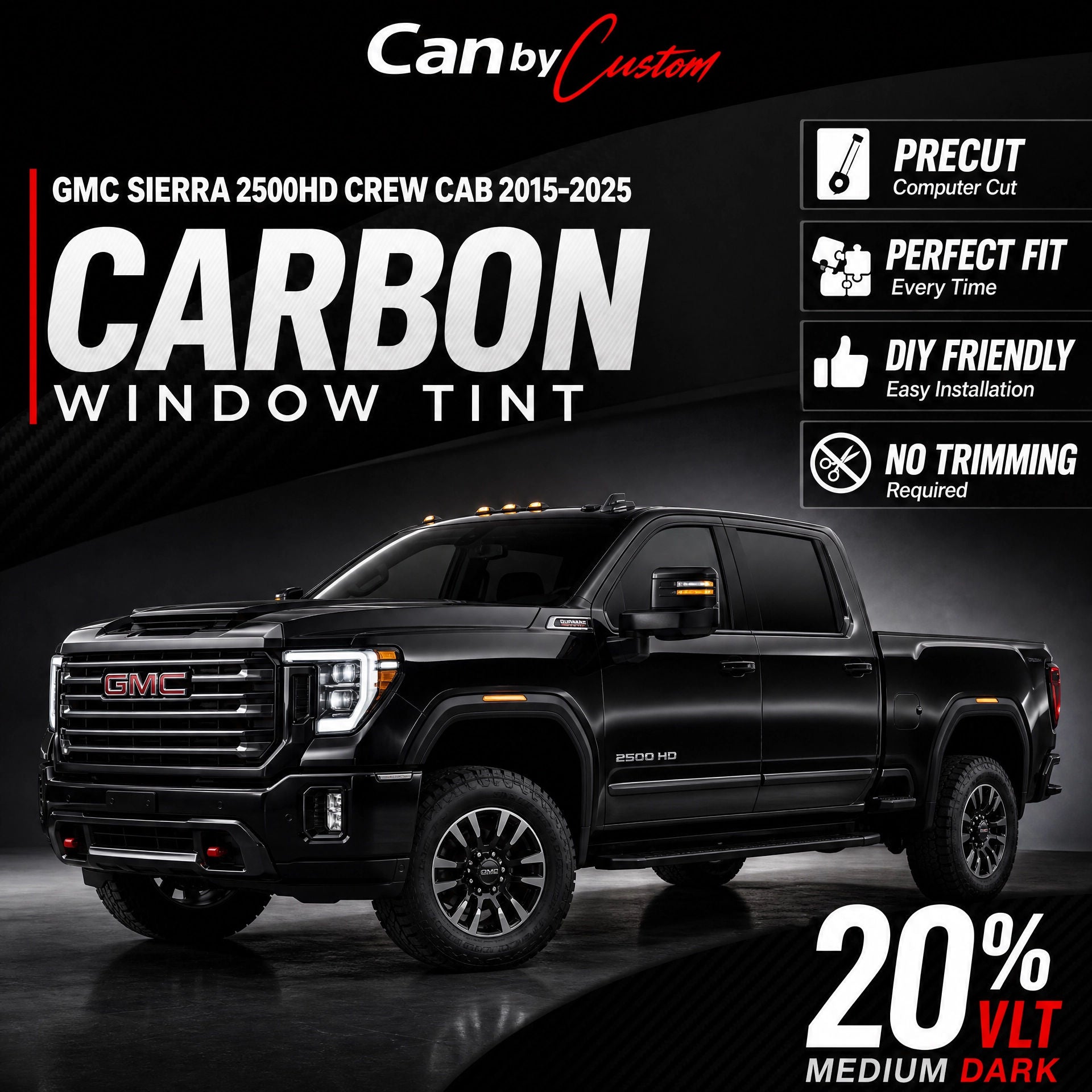 2015-2025 GMC Sierra 2500HD Crew Cab Rear Windows carbon tint hero vehicle