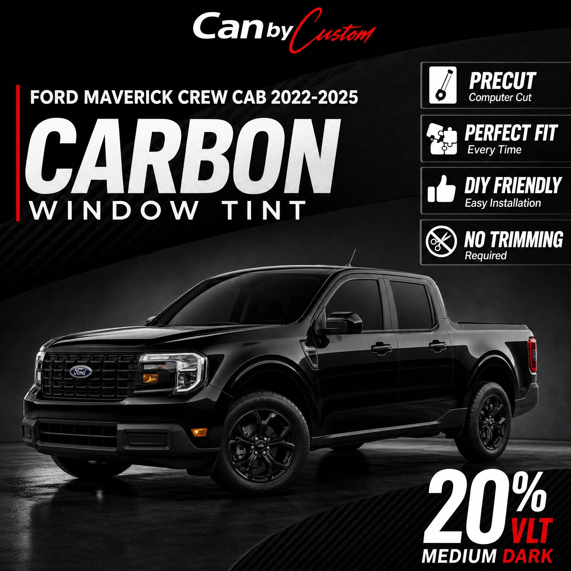 2022-2025 Ford Maverick Crew Cab Rear Windows carbon tint hero vehicle