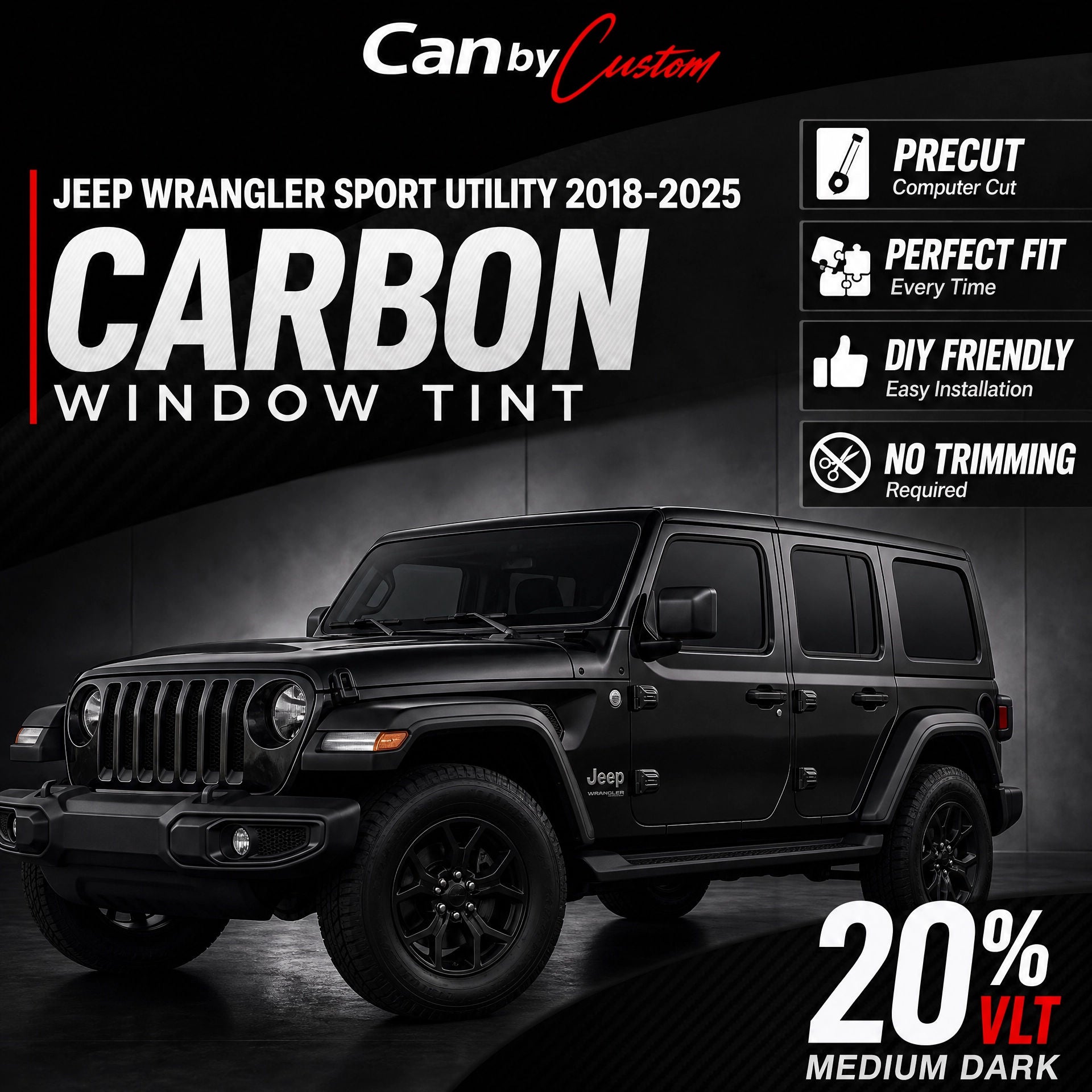 2018-2025 Jeep Wrangler Sport Utility Front Windows carbon tint hero vehicle