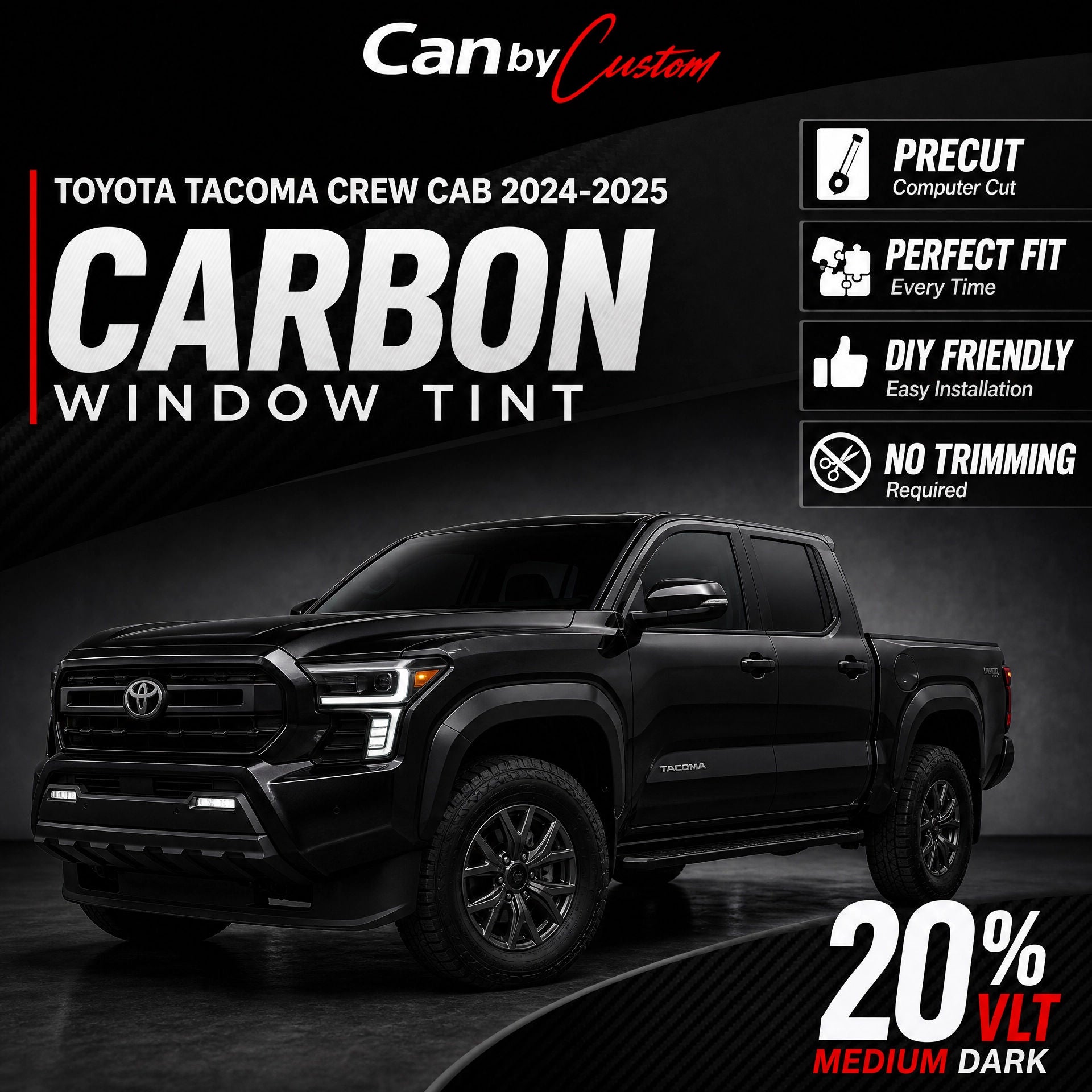 2024-2025 Toyota Tacoma Crew Cab Front Windows carbon tint hero vehicle