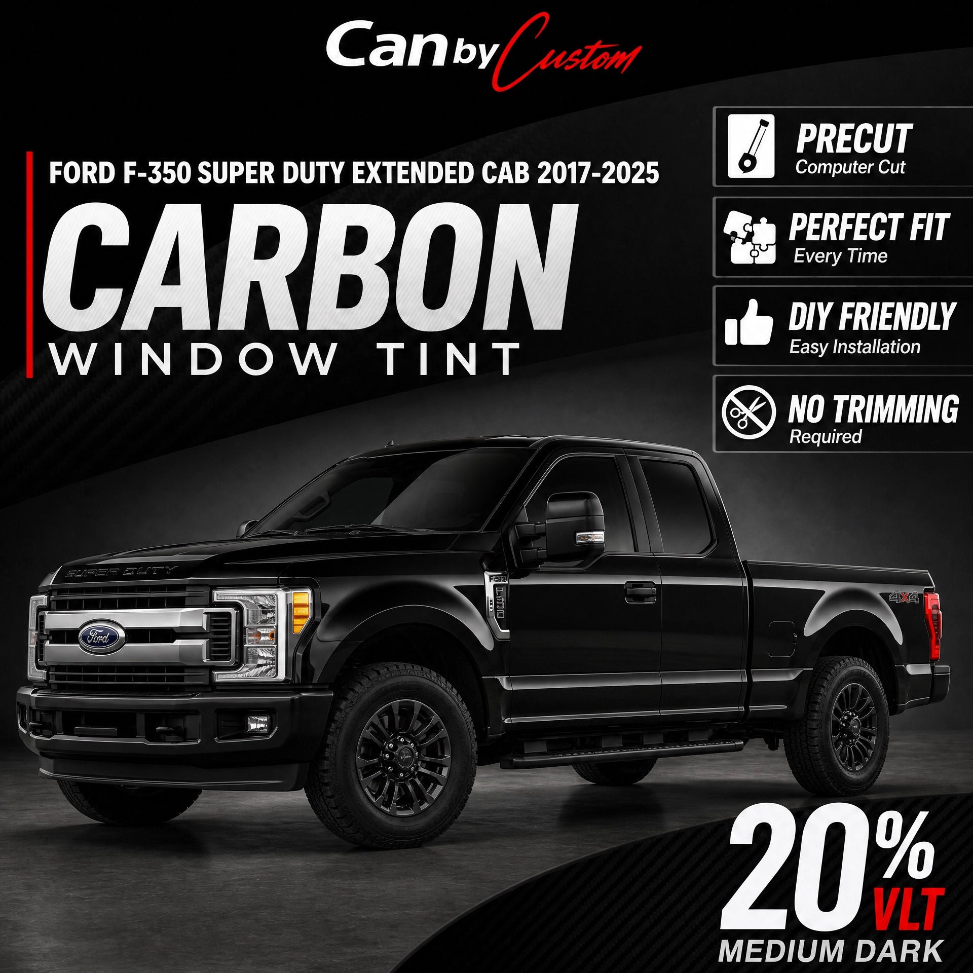 2017-2025 Ford F-350 Super Duty Extended Cab Front Windows carbon tint hero vehicle