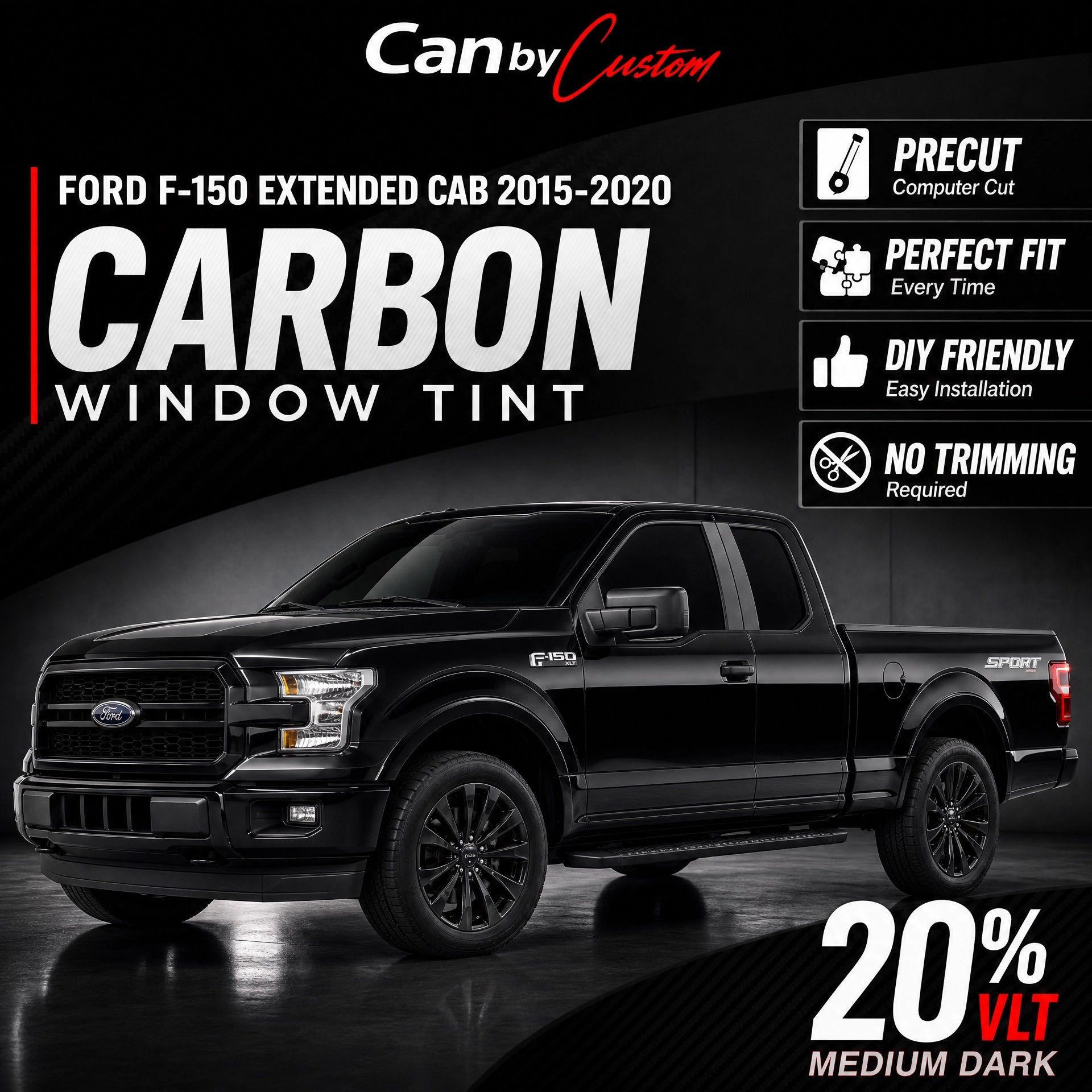 2015-2020 Ford F-150 Extended Cab Front Windows carbon tint hero vehicle